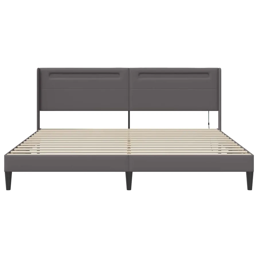 Cadre de lit avec bandes LED Gris 200 x200 cm Simili cuir - 6