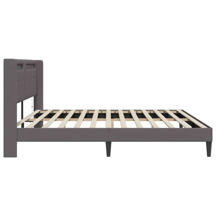 Cadre de lit avec bandes LED Gris 200 x200 cm Simili cuir - 7