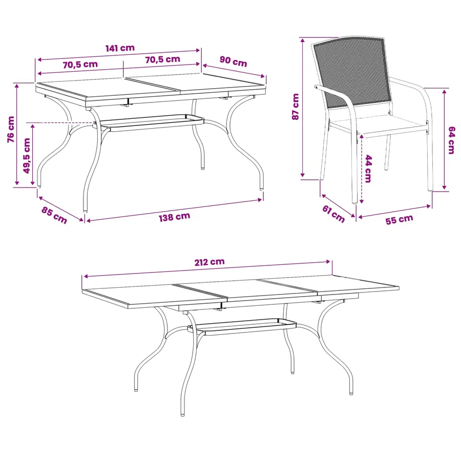 Ensemble de salle à manger pour jardin 7 pcs Anthracite - 8