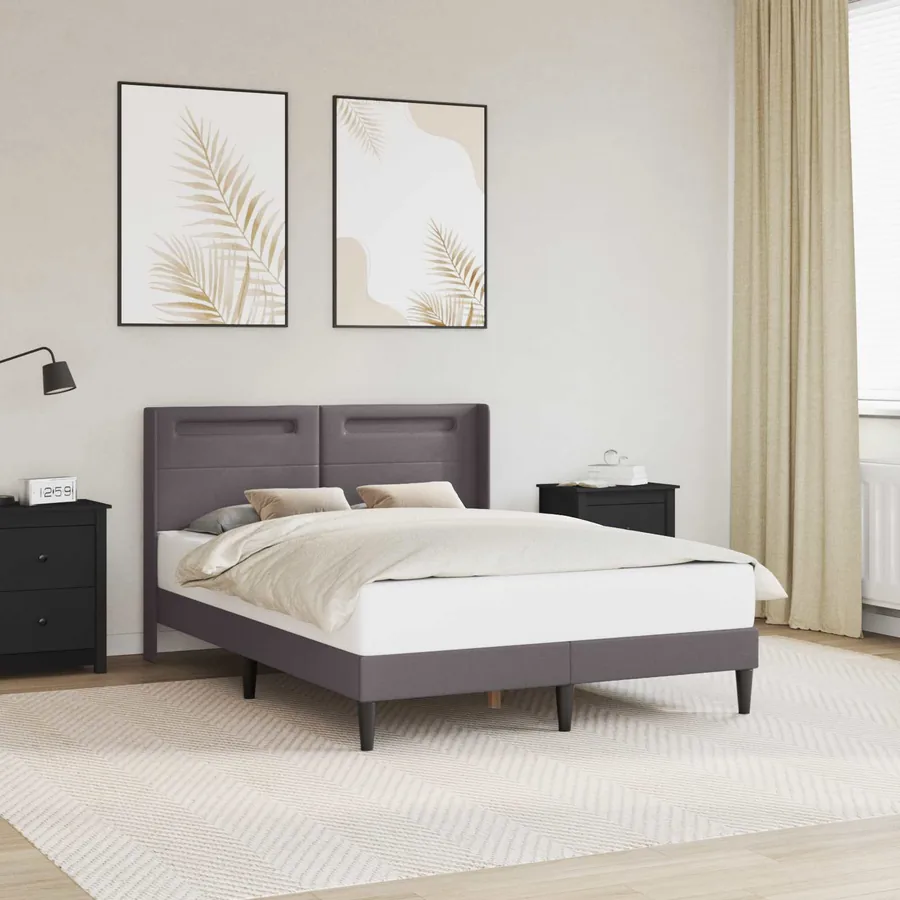 Cadre de lit avec bandes LED Gris 140 x 190 cm Simili cuir
