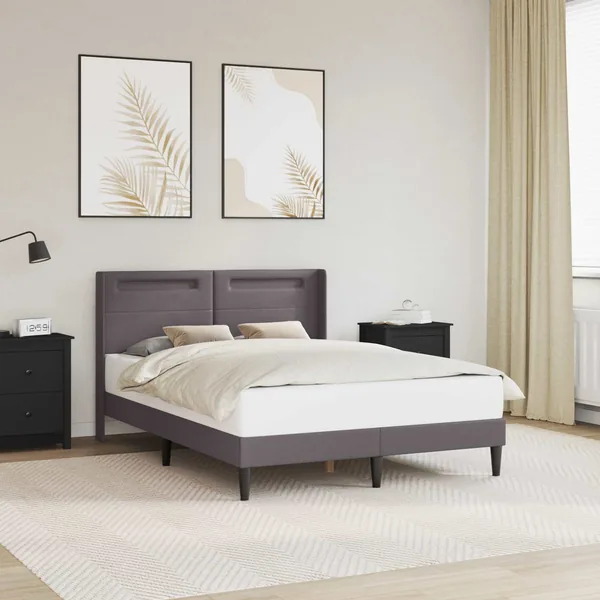 Cadre de lit avec bandes LED Gris 140 x 190 cm Simili cuir