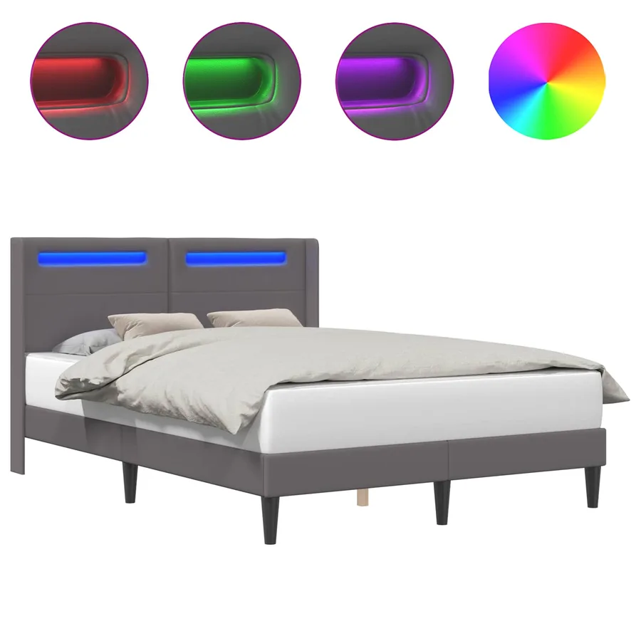 Cadre de lit avec bandes LED Gris 140 x 190 cm Simili cuir - 2