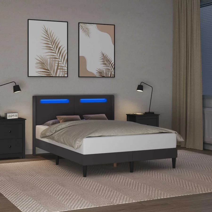 Cadre de lit avec bandes LED Gris 140 x 190 cm Simili cuir - 4