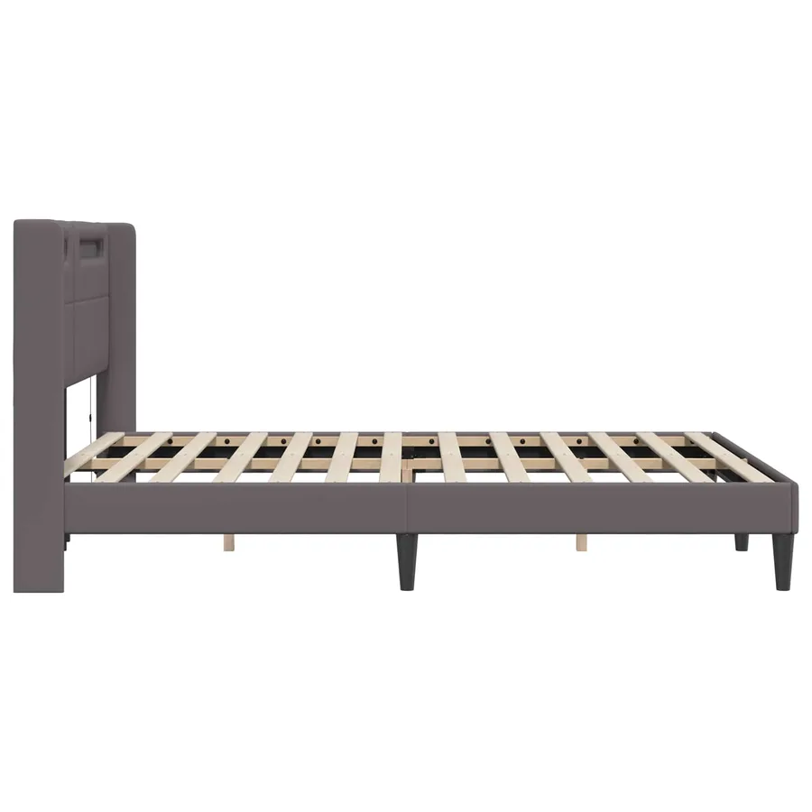 Cadre de lit avec bandes LED Gris 140 x 190 cm Simili cuir - 7