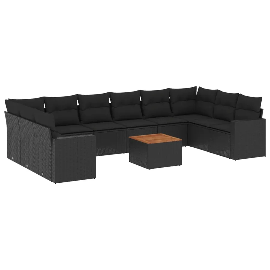 Salon de jardin 11 pcs avec coussins noir résine tressée - 2
