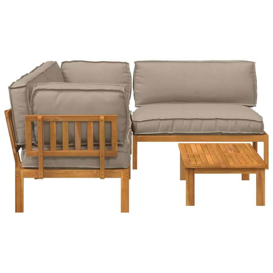 Ensemble de Canapés Uni 4 pcs Taupe Bois d'Acacia Massif - 11