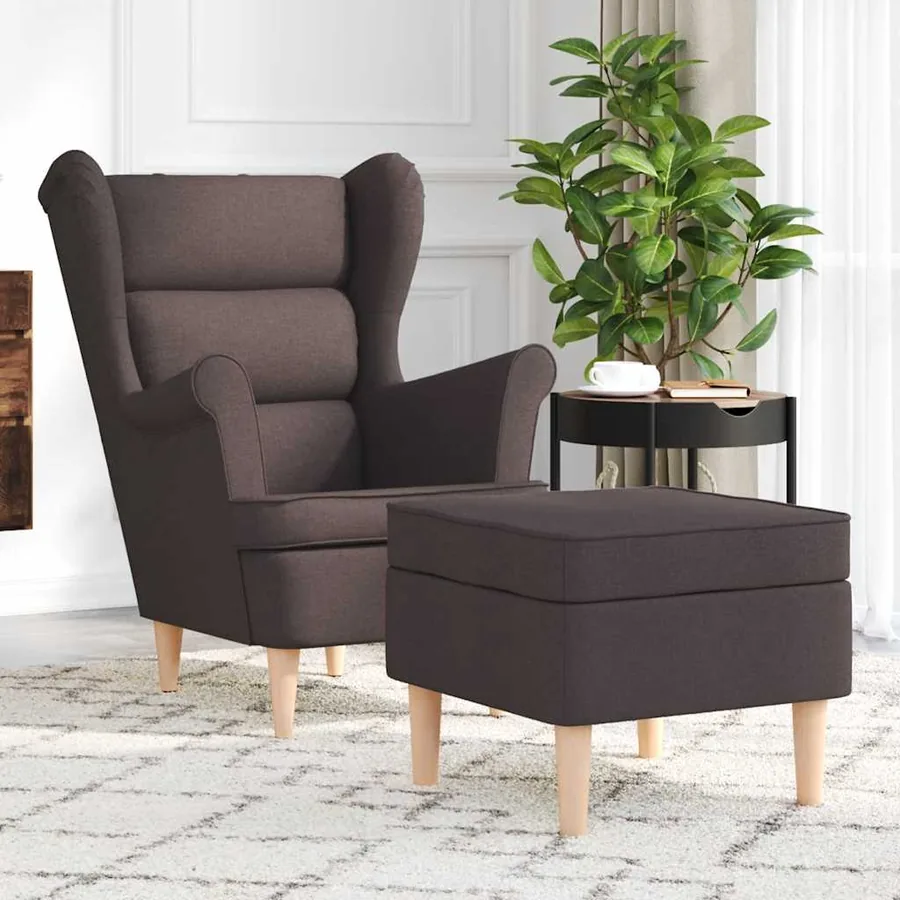 Fauteuil avec repose-pied Marron foncé Tissu