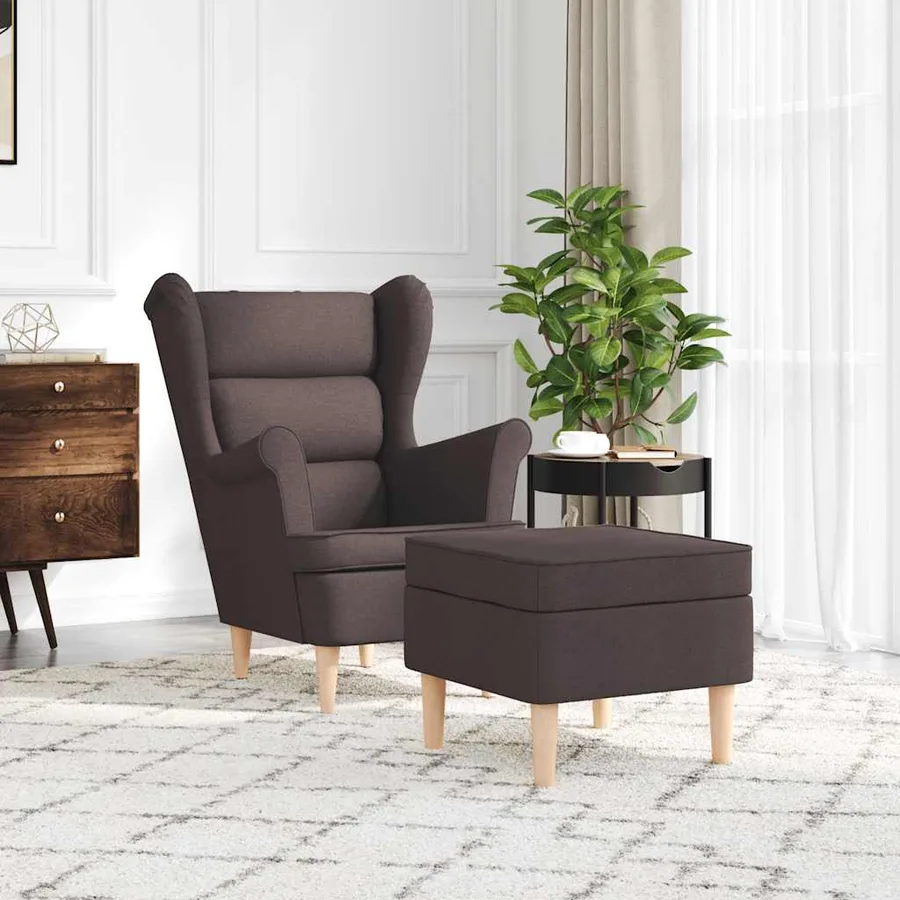Fauteuil avec repose-pied Marron foncé Tissu - 3