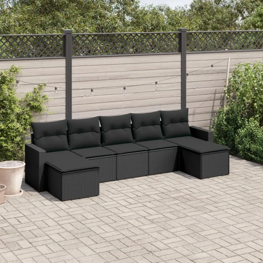 Salon de jardin 7 pcs avec coussins noir résine tressée 65,5 x 62 x 69 cm - 52,2 kg