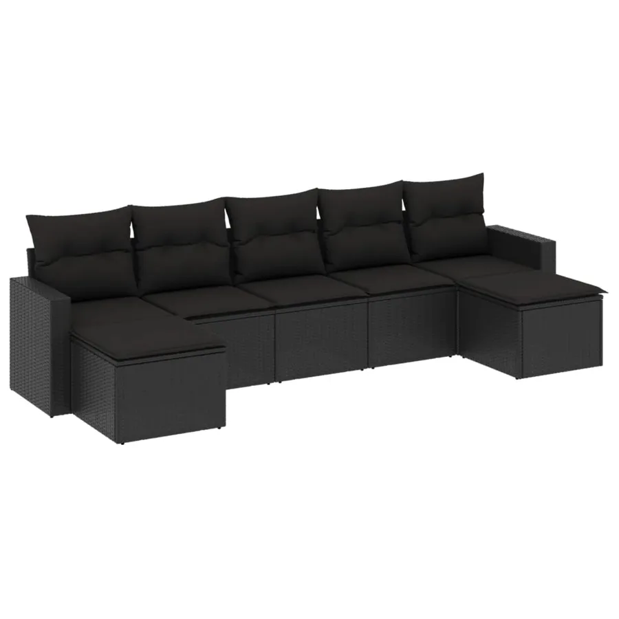Salon de jardin 7 pcs avec coussins noir résine tressée 65,5 x 62 x 69 cm - 52,2 kg - 2