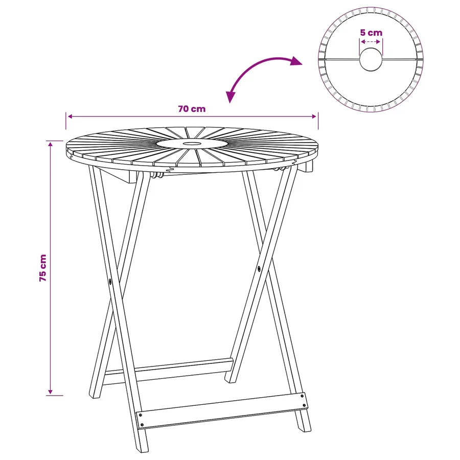 Table de jardin pliante Naturel Ø70 x 75 cm - 9