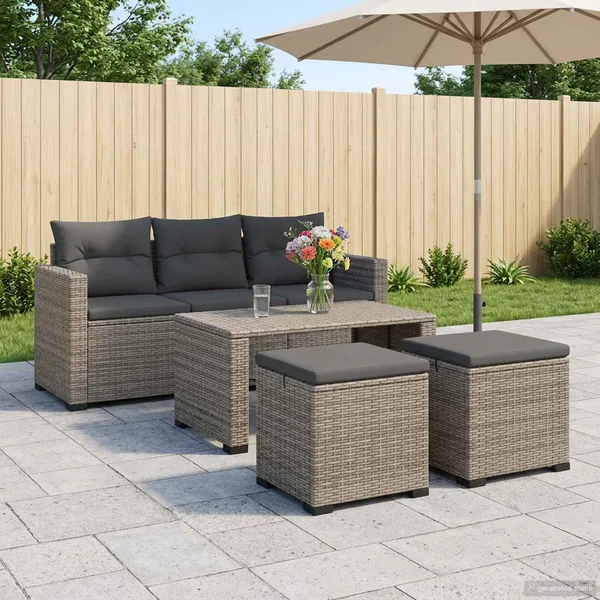 Pouf de jardin avec coussin 2 pcs Gris polyrotin