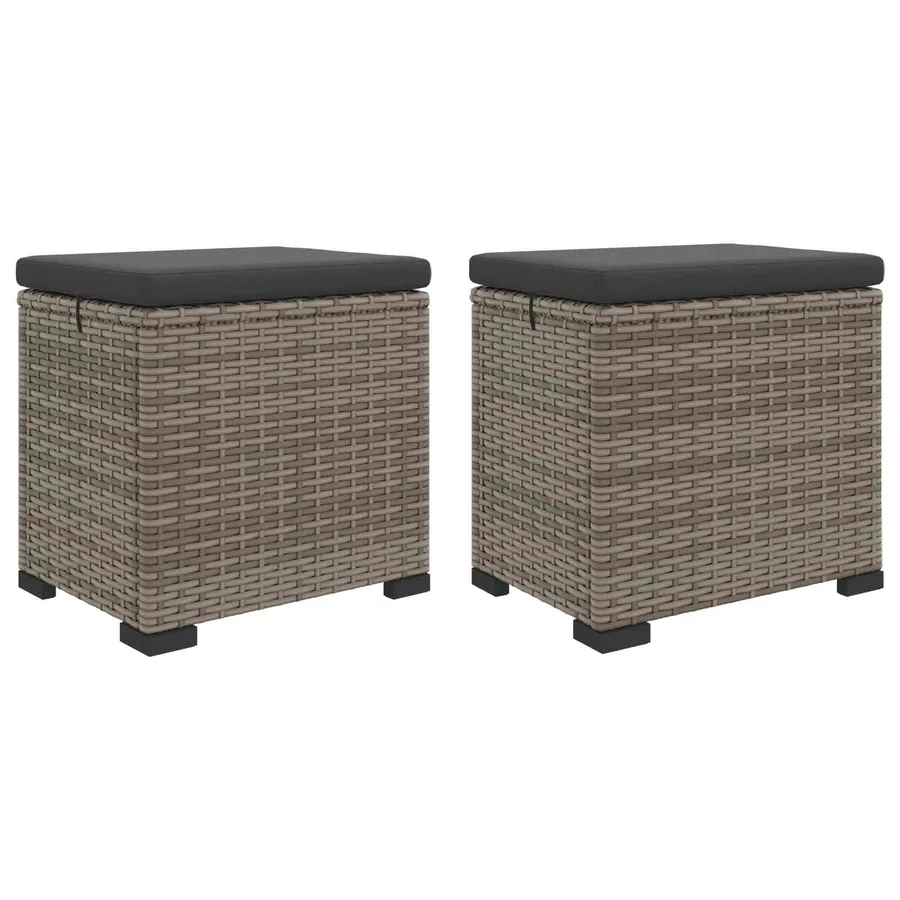 Pouf de jardin avec coussin 2 pcs Gris polyrotin - 2