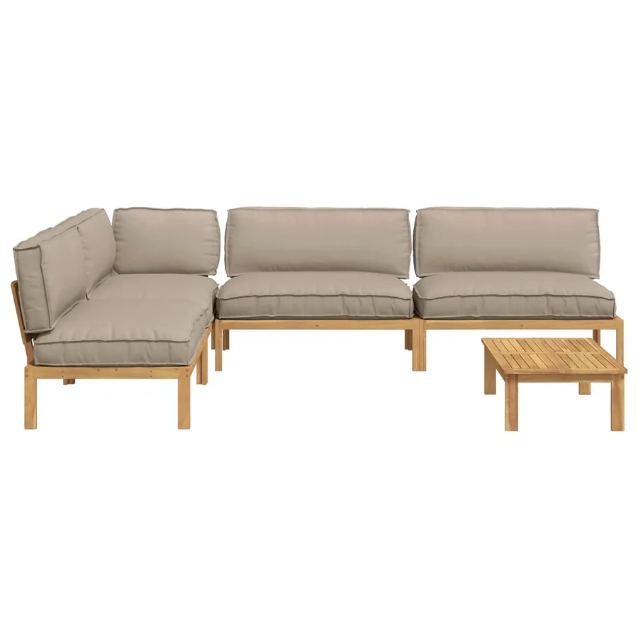 Ensemble de Canapés Uni 5 pcs Taupe Bois d'Acacia Massif - 11