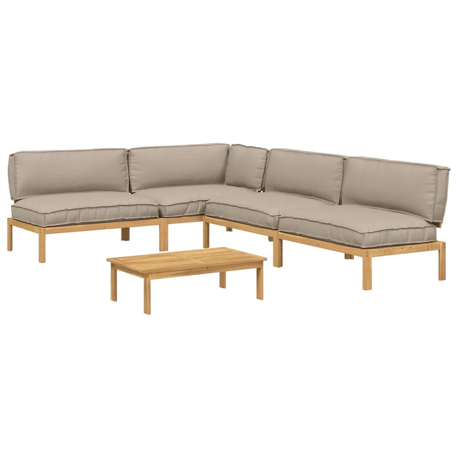 Ensemble de Canapés Uni 5 pcs Taupe Bois d'Acacia Massif - 2