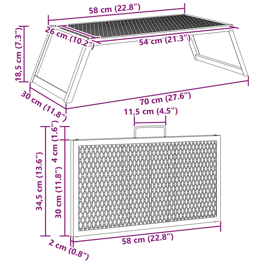 Gril de camping pliable Noir 58 x 31 x 2 cm Acier allié - 10