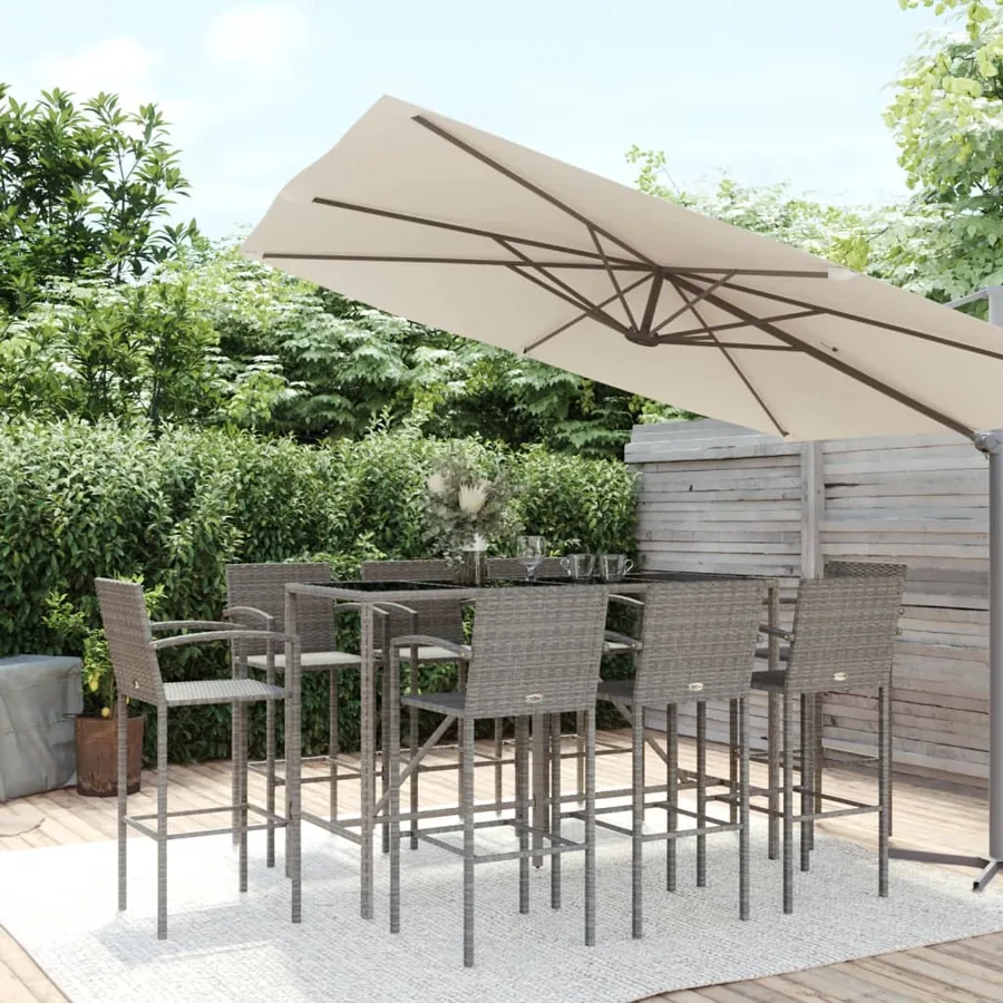 Ensemble de bar de jardin 9 pcs gris résine tressée