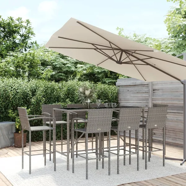 Ensemble de bar de jardin 9 pcs gris résine tressée