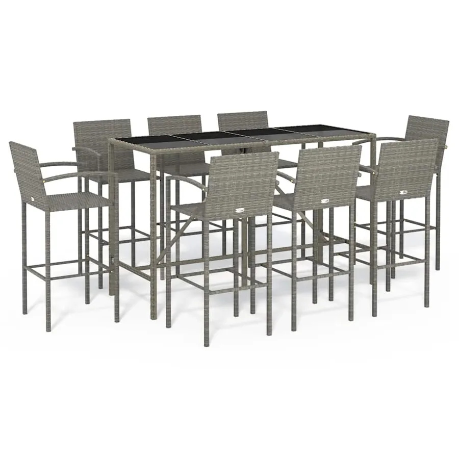Ensemble de bar de jardin 9 pcs gris résine tressée - 2