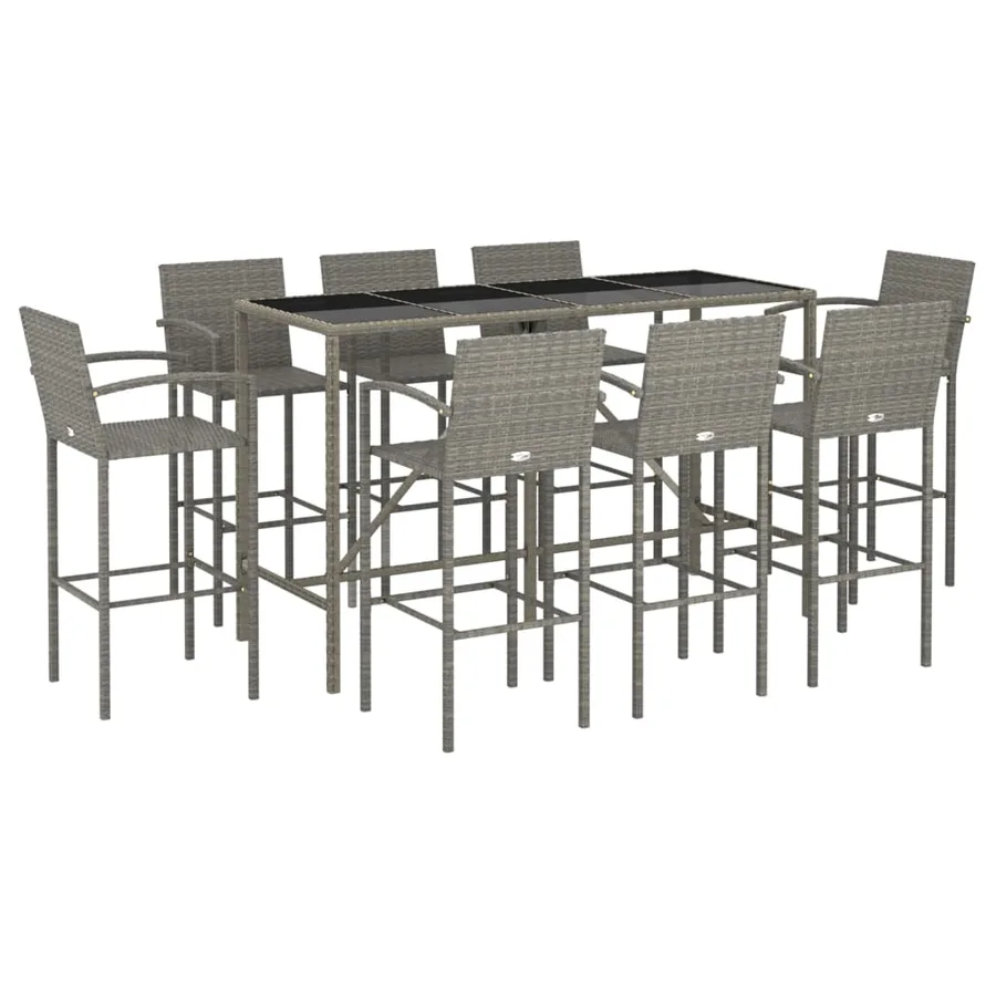 Ensemble de bar de jardin 9 pcs gris résine tressée - 3