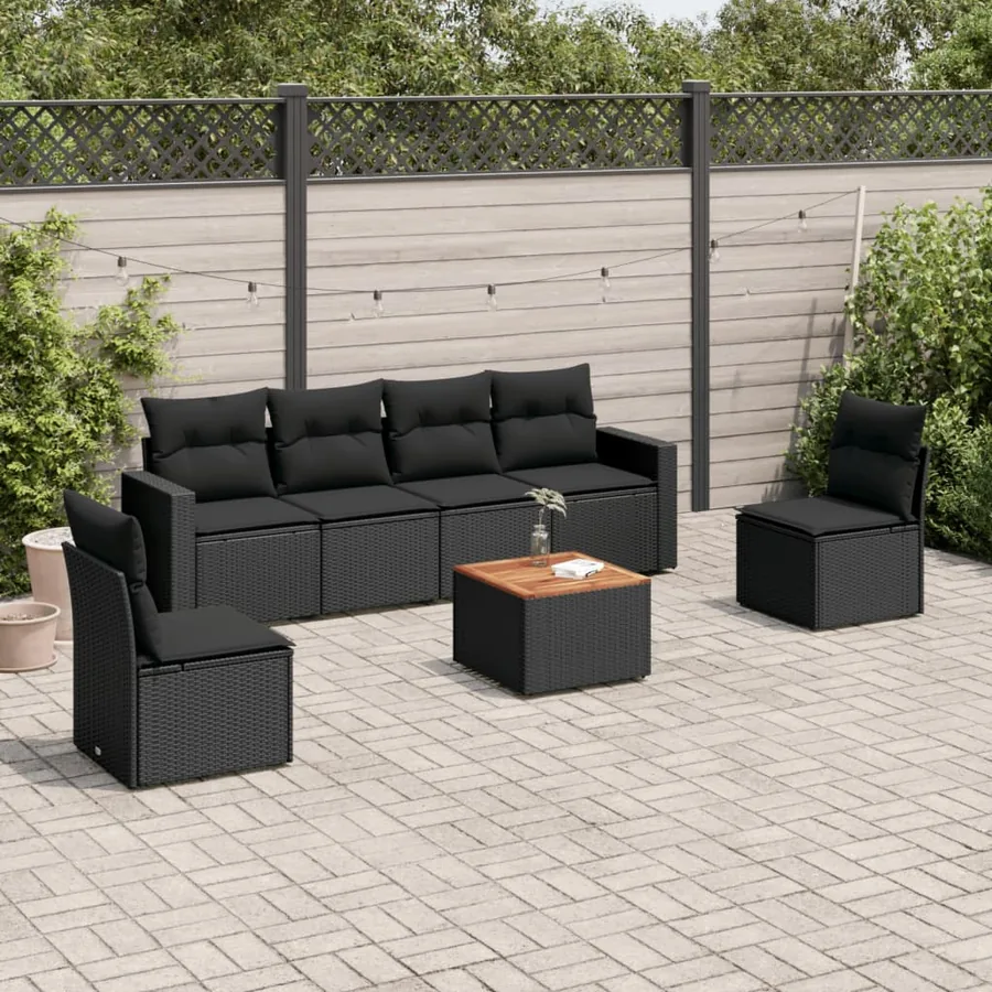 Salon de jardin 7 pcs avec coussins noir résine tressée 65,5 x 62 x 69 cm - 52,6 kg