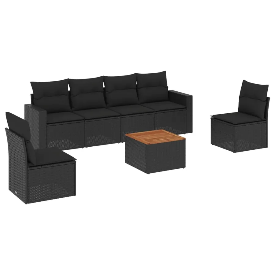 Salon de jardin 7 pcs avec coussins noir résine tressée 65,5 x 62 x 69 cm - 52,6 kg - 2