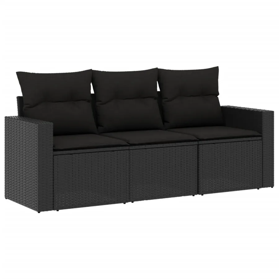 Salon de jardin 3 pcs avec coussins noir résine tressée - 2