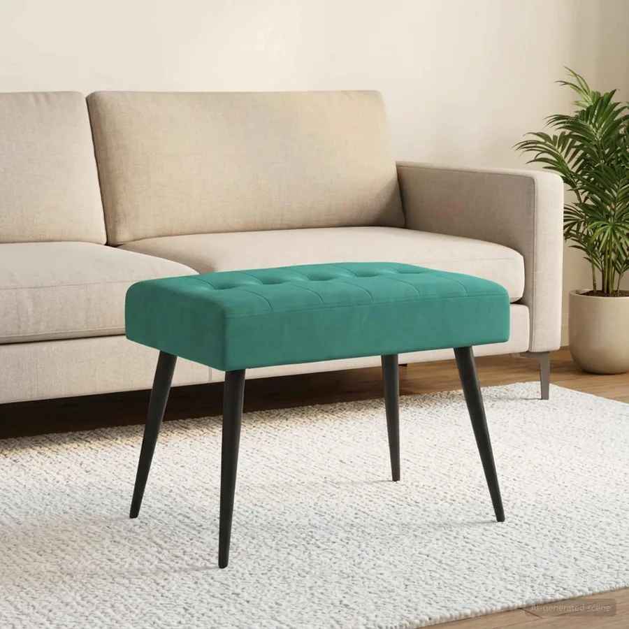 Banc avec capitonnage bouton Turquoise 60 x 40 x 45 cm Velours - 3
