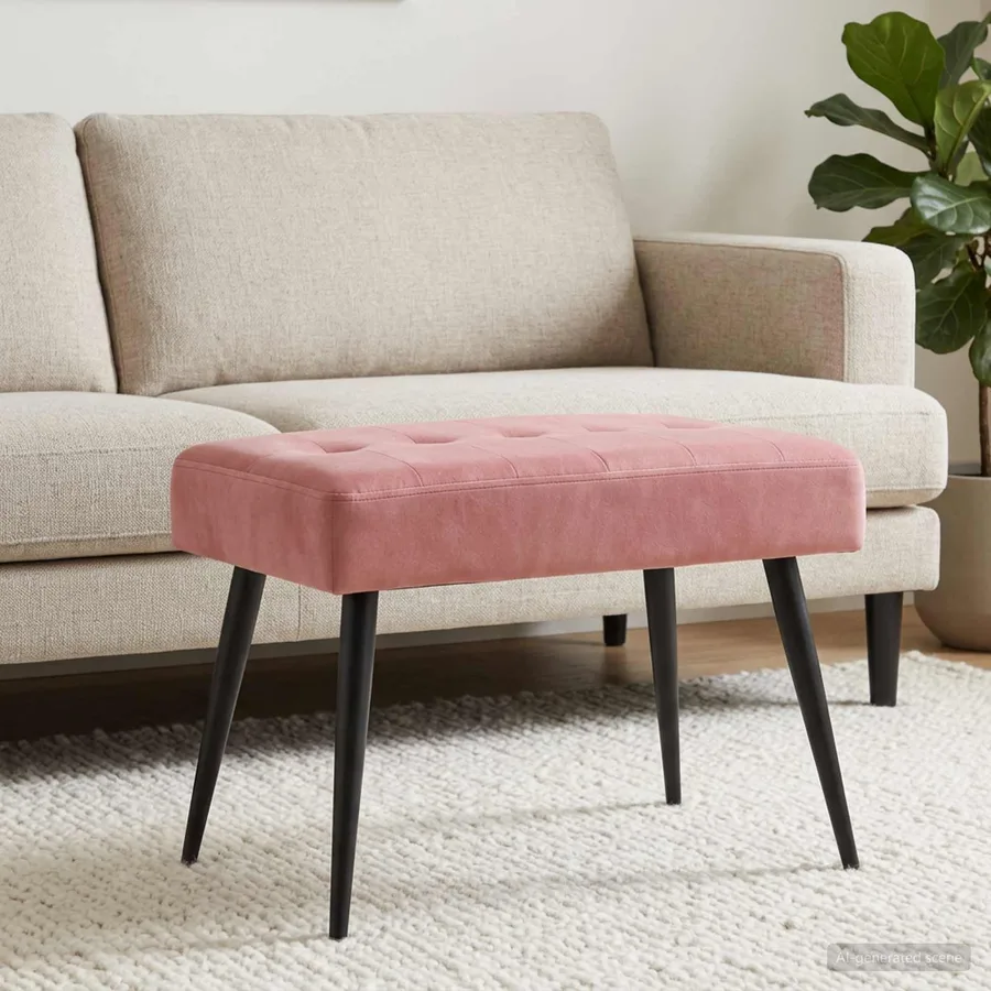 Banc avec capitonnage bouton Rose 60 x 40 x 45 cm Velours - 3