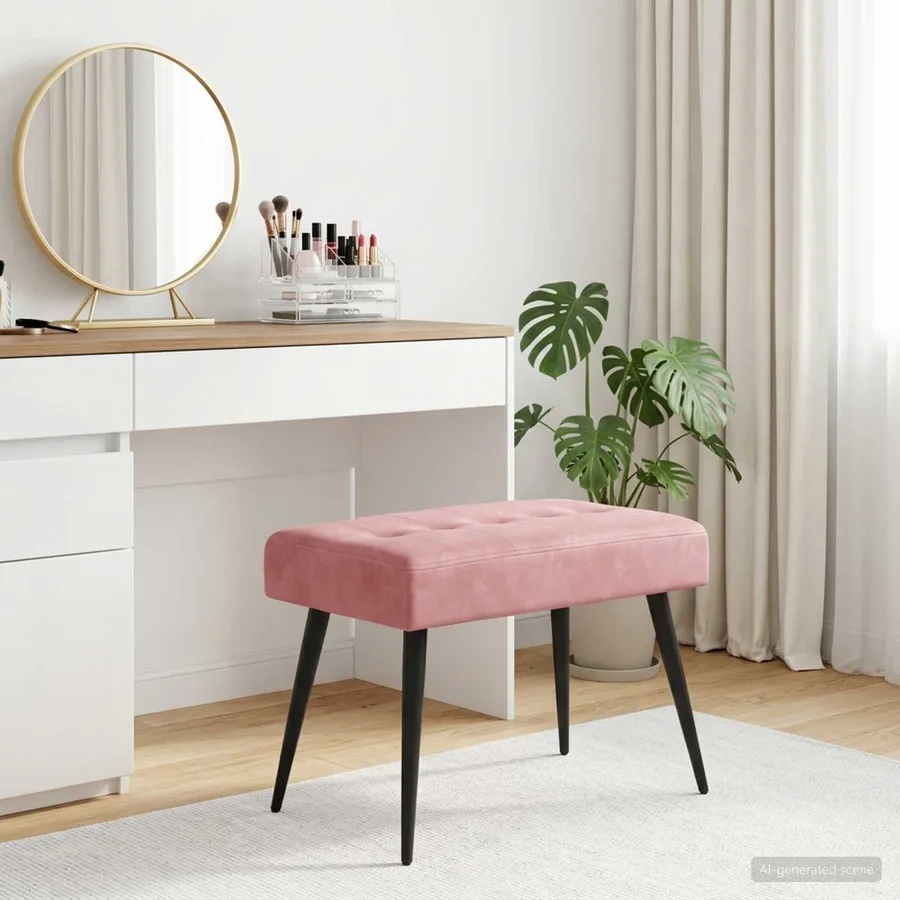 Banc avec capitonnage bouton Rose 60 x 40 x 45 cm Velours - 4