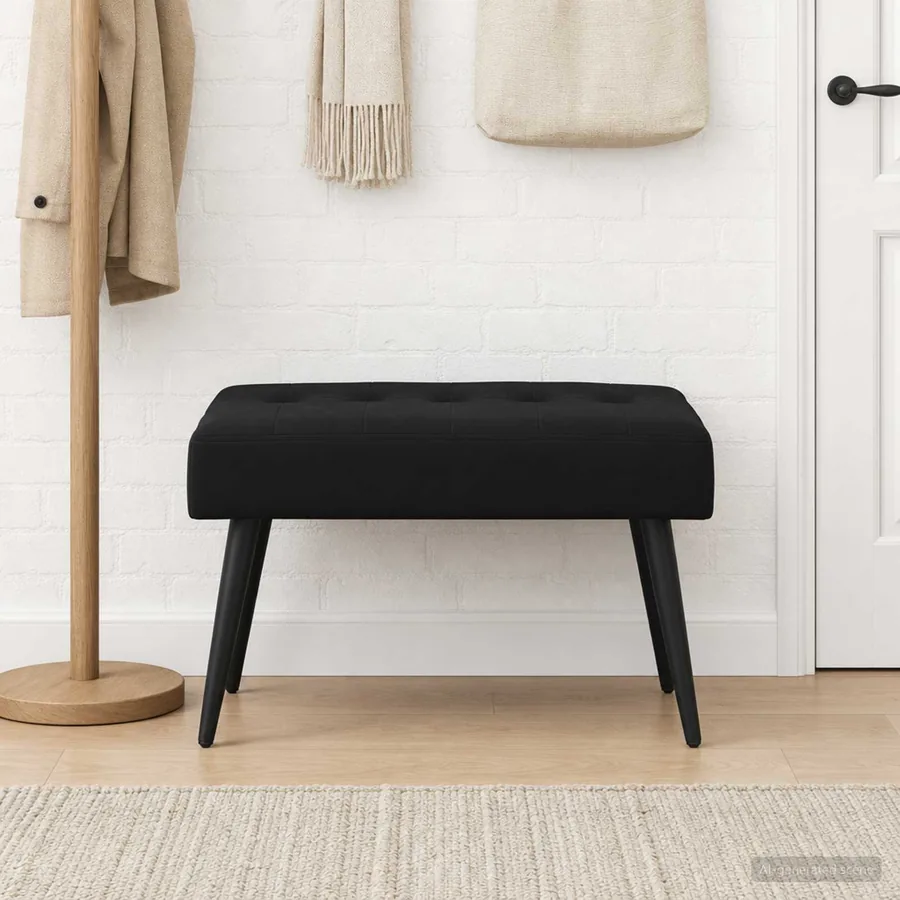 Banc avec capitonnage bouton Noir 60 x 40 x 45 cm Velours