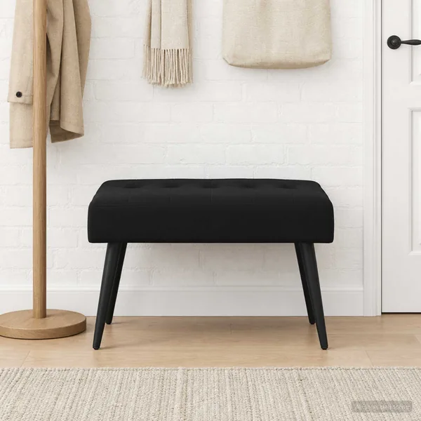Banc avec capitonnage bouton Noir 60 x 40 x 45 cm Velours