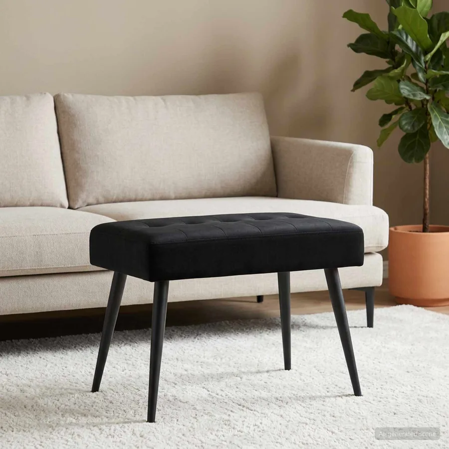Banc avec capitonnage bouton Noir 60 x 40 x 45 cm Velours - 3
