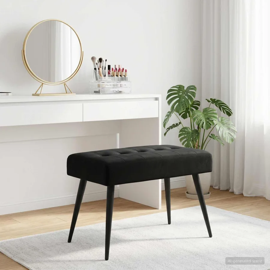 Banc avec capitonnage bouton Noir 60 x 40 x 45 cm Velours - 4