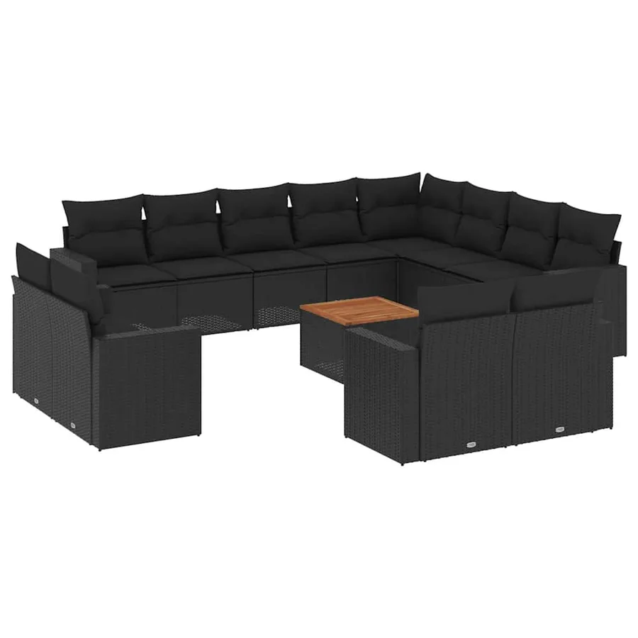 Salon de jardin avec coussins 13 pcs noir résine tressée - 2