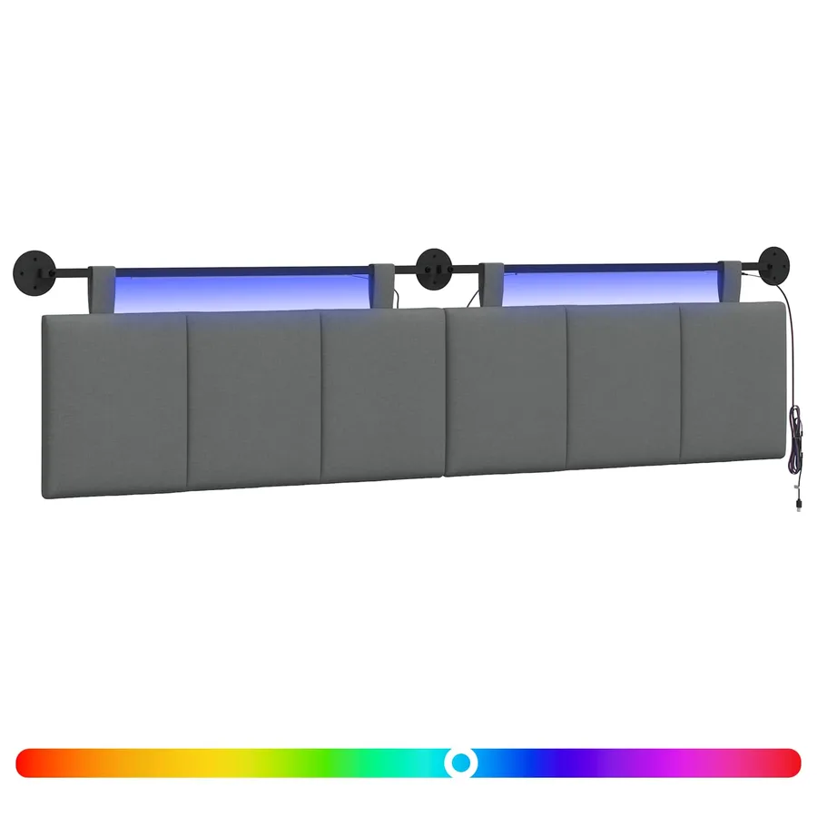 Tête de lit suspendue Avec lumière LED Gris foncé Tissu - 2