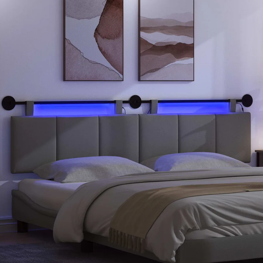 Tête de lit suspendue Avec lumière LED Gris foncé Tissu - 5