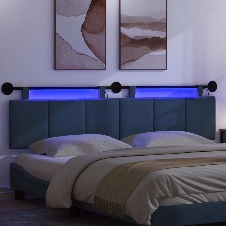 Tête de lit suspendue Avec lumière LED Bleu Tissu - 5
