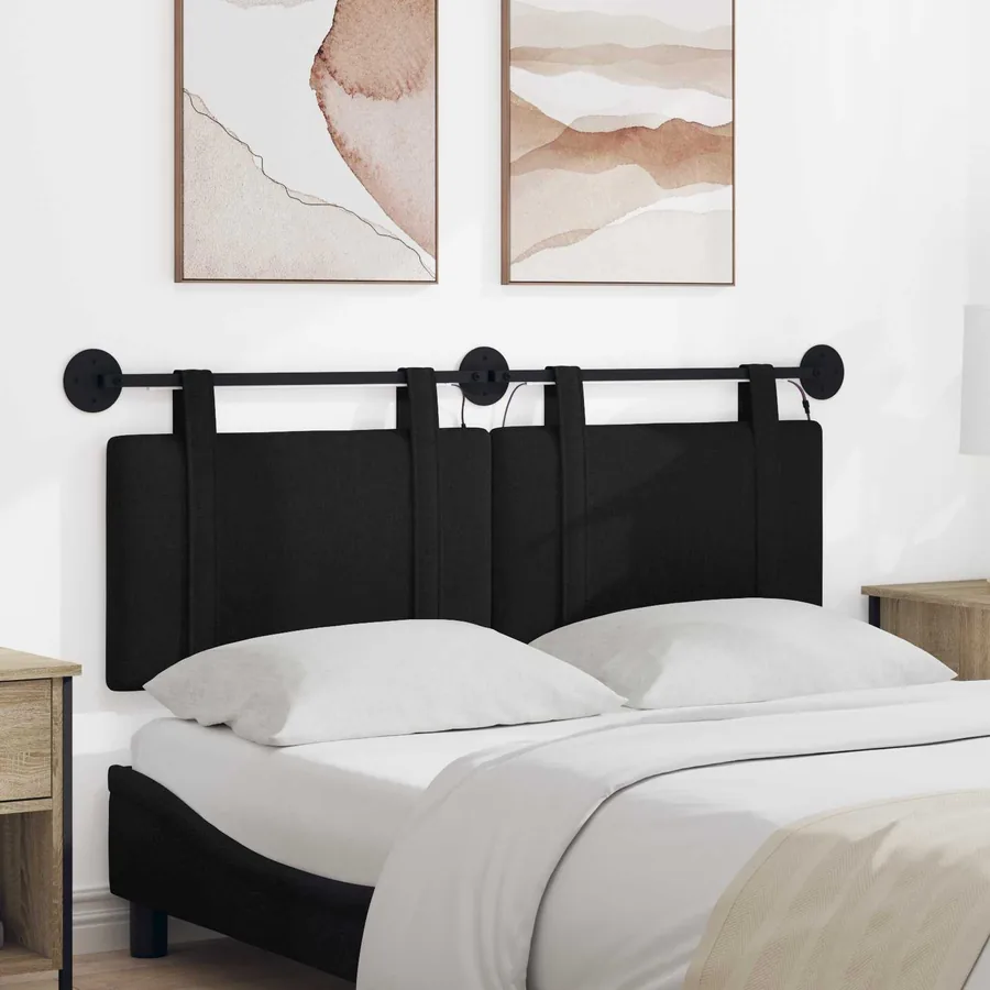 Tête de lit suspendue Avec lumière LED Noir Tissu