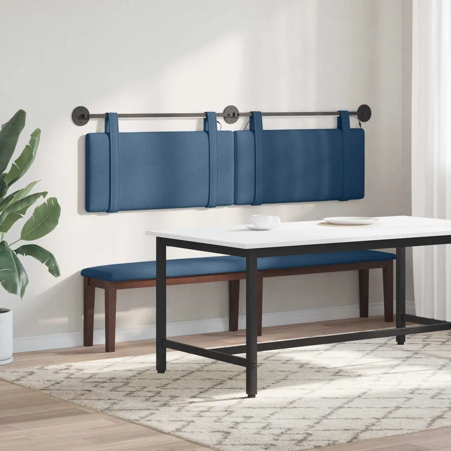 Tête de lit suspendue Avec lumière LED Bleu Tissu - 4