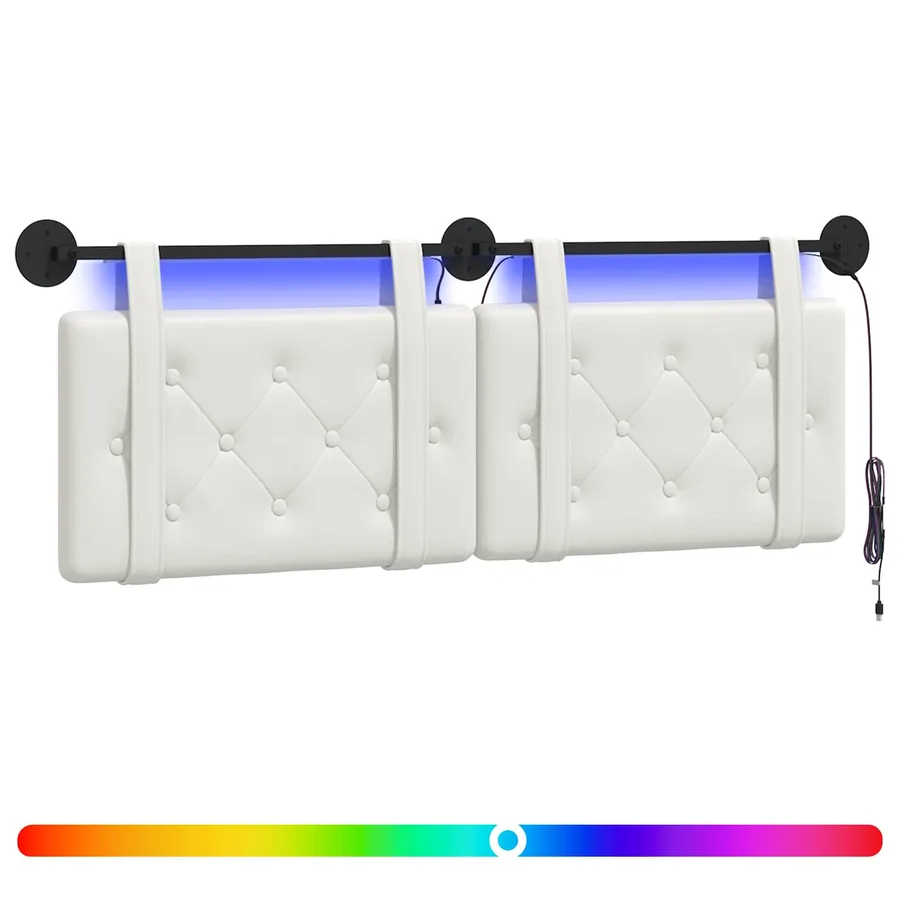 Tête de lit suspendue Avec lumière LED Blanc Simili cuir - 2