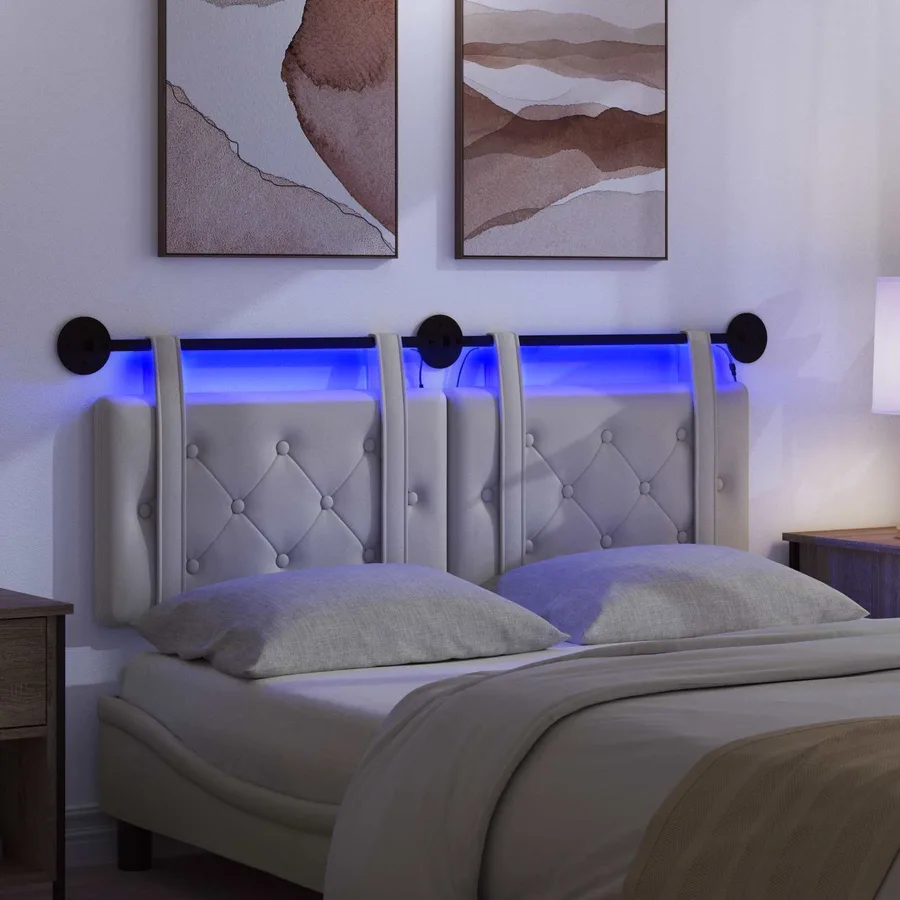 Tête de lit suspendue Avec lumière LED Blanc Simili cuir - 5
