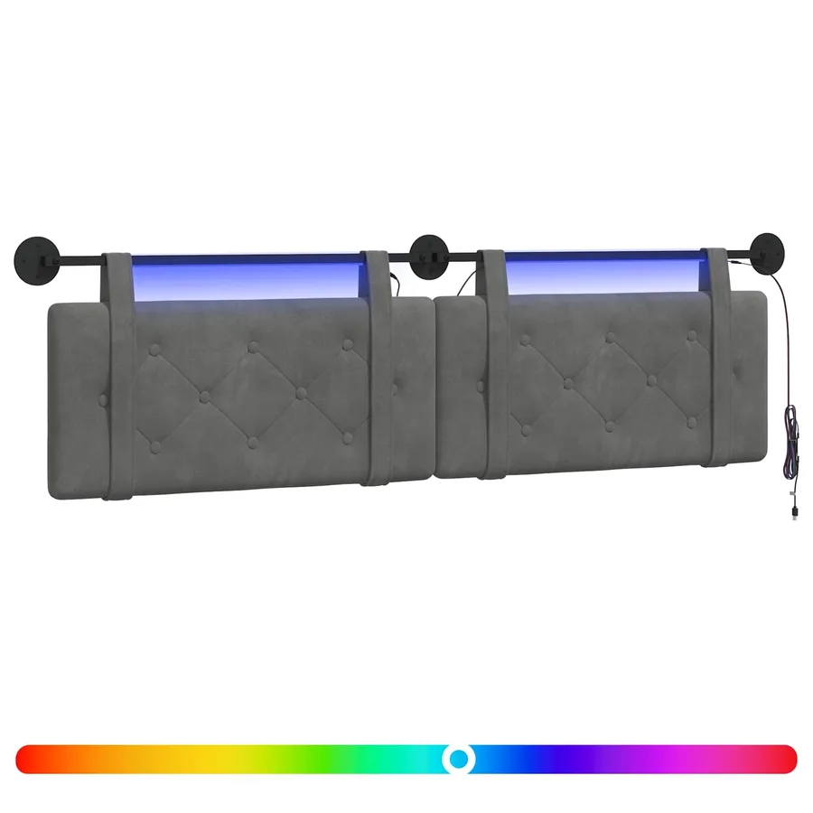 Tête de lit suspendue Avec lumière LED Gris foncé Velours - 2