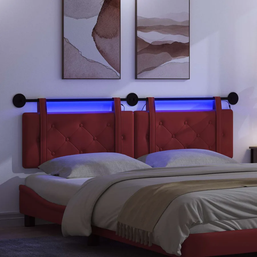 Tête de lit suspendue Avec lumière LED Bordeaux Simili cuir - 5