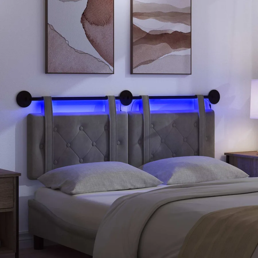 Tête de lit suspendue Avec lumière LED Gris foncé Velours - 5
