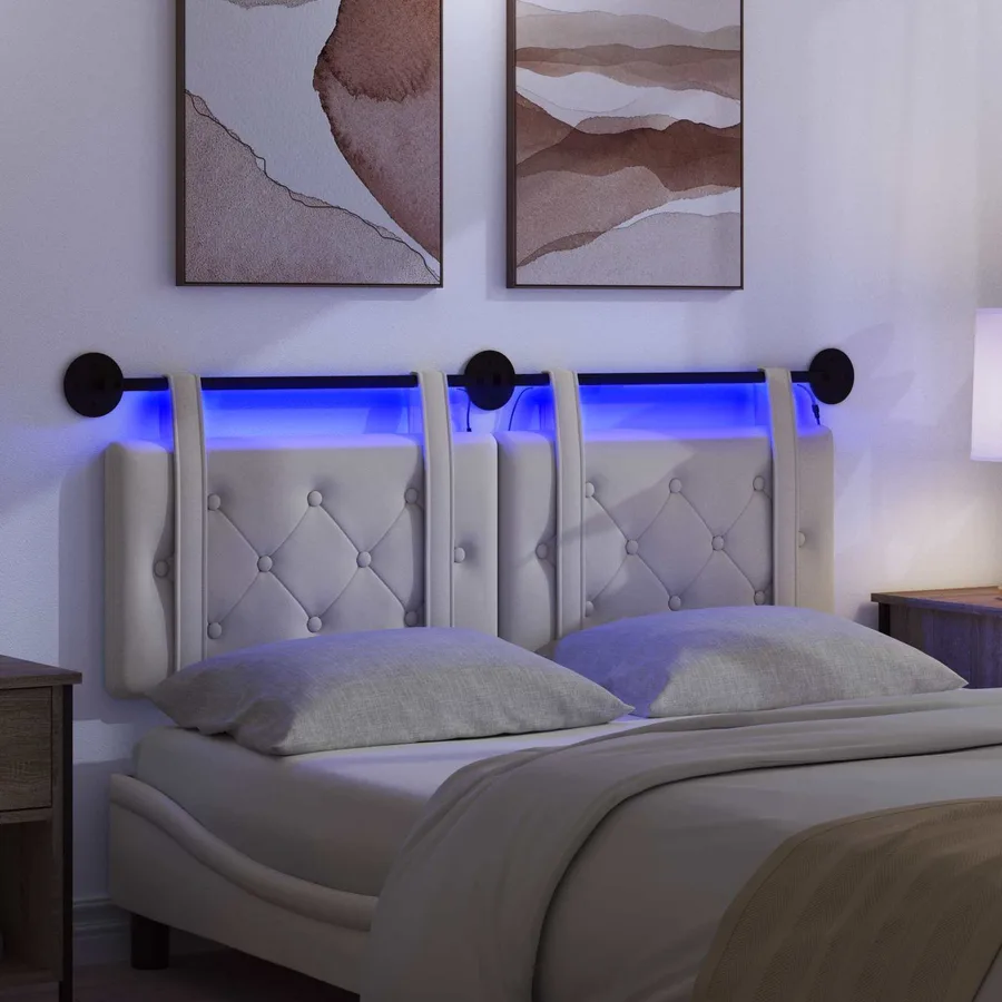 Tête de lit suspendue Avec lumière LED Crème Velours - 5