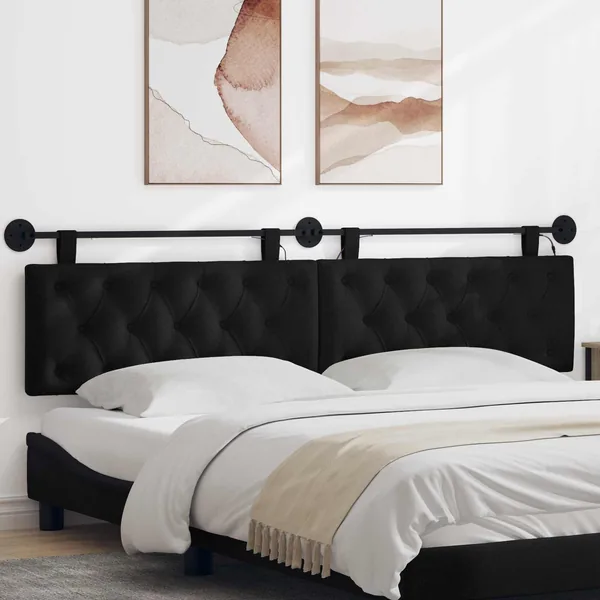 Tête de lit suspendue Avec lumière LED Noir Tissu