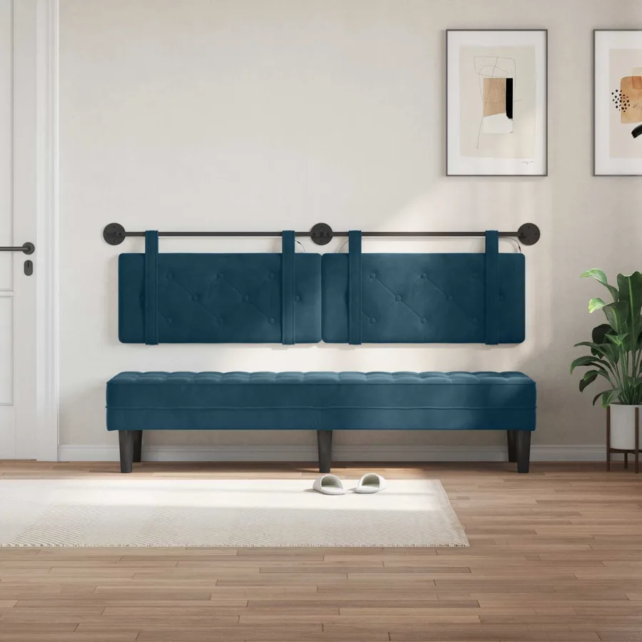 Tête de lit suspendue Avec lumière LED Bleu Velours - 3