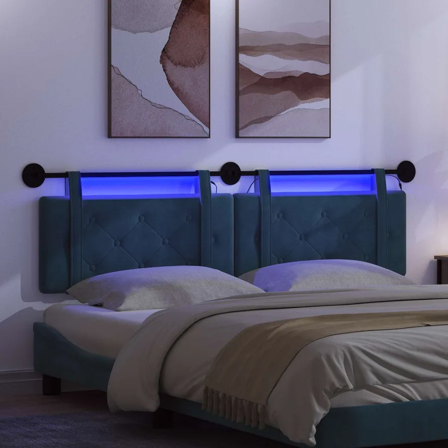 Tête de lit suspendue Avec lumière LED Bleu Velours - 5