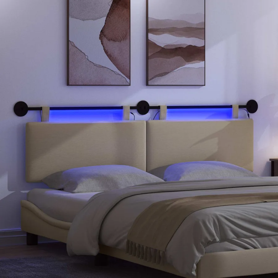 Tête de lit suspendue Gris Vert Clair Tissu en velours côtelé - 5